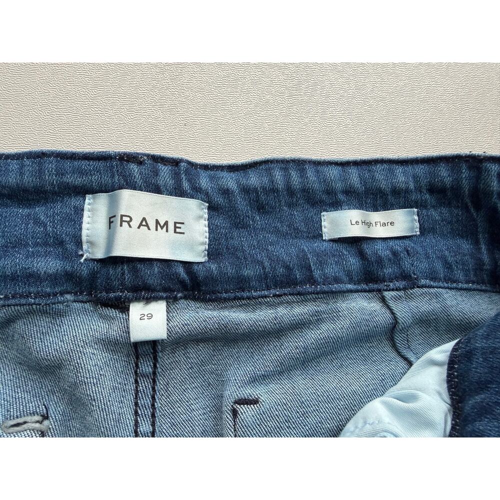 Frame Women's Medium Wash Blue Le High Flare Ruched Waistband Jeans Size 29 - Picture 12 of 13